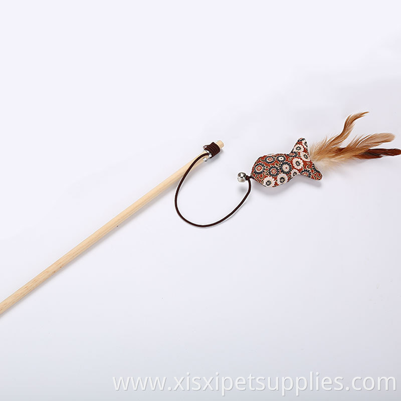 Newstyle Ball Pole Cats Rods Plaything Fish and Mouse Wooden with Feather for Cats Cat Teaser Interactive Toys Pet Toys Opp Bag